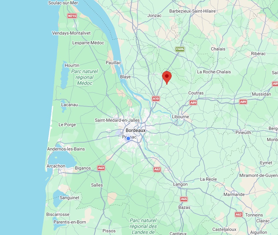 Carte de la Girdonde avec Bordeaux et Laruscade au Nord-Est